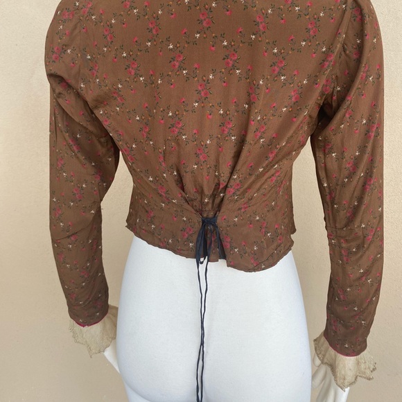Antique Floral Silk Blouse Edwardian Lace S Delicate As Is - Picture 8 of 11